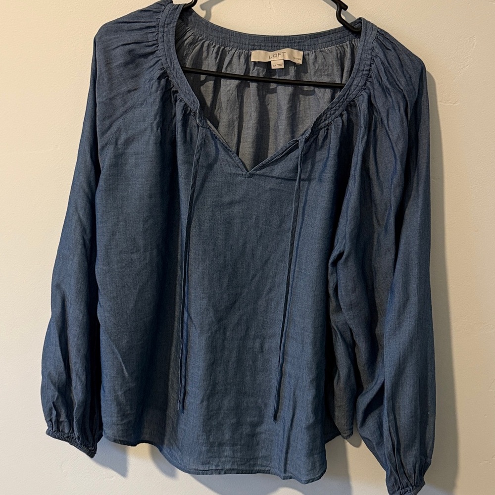 LOFT Casual Blue Blouse with V-Neck